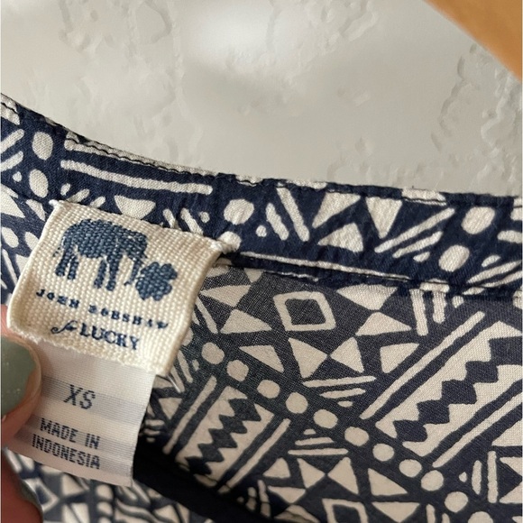 John Robshaw for Lucky Brand| Boho Geometric Pattern Navy Long Sleeve Blouse••• - Picture 7 of 9